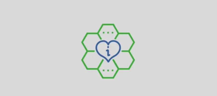 Icon of six green hexagons forming a honeycomb shape, with a blue heart containing an 'i' for information