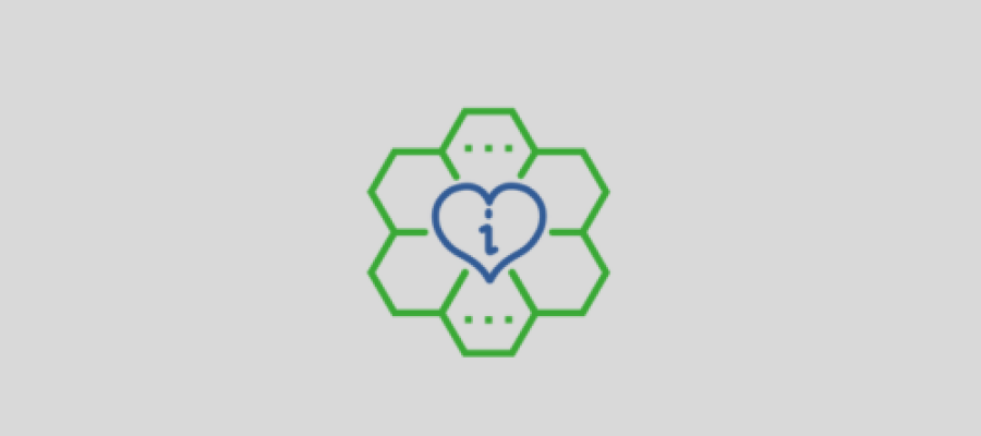 Icon of six green hexagons forming a honeycomb shape, with a blue heart containing an 'i' for information