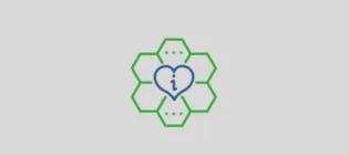 Icon of six green hexagons forming a honeycomb shape, with a blue heart containing an 'i' for information