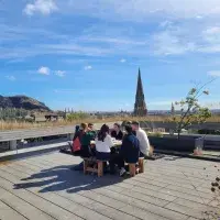 Students enjoying the view on the Informatics terrace