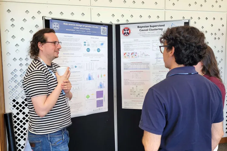 Our students gathered around their peer's poster