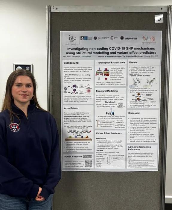 Tesni Walsh presenting poster at Exeter workshop 2026